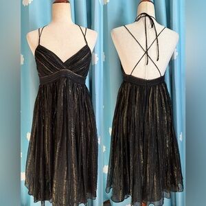 Arden B silk black, metallic gold babydoll dress- Spaghetti straps- 6